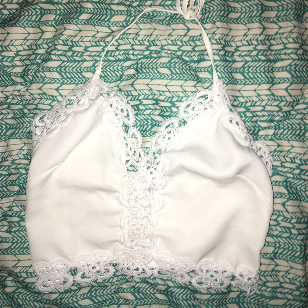 White crochet detail halter top