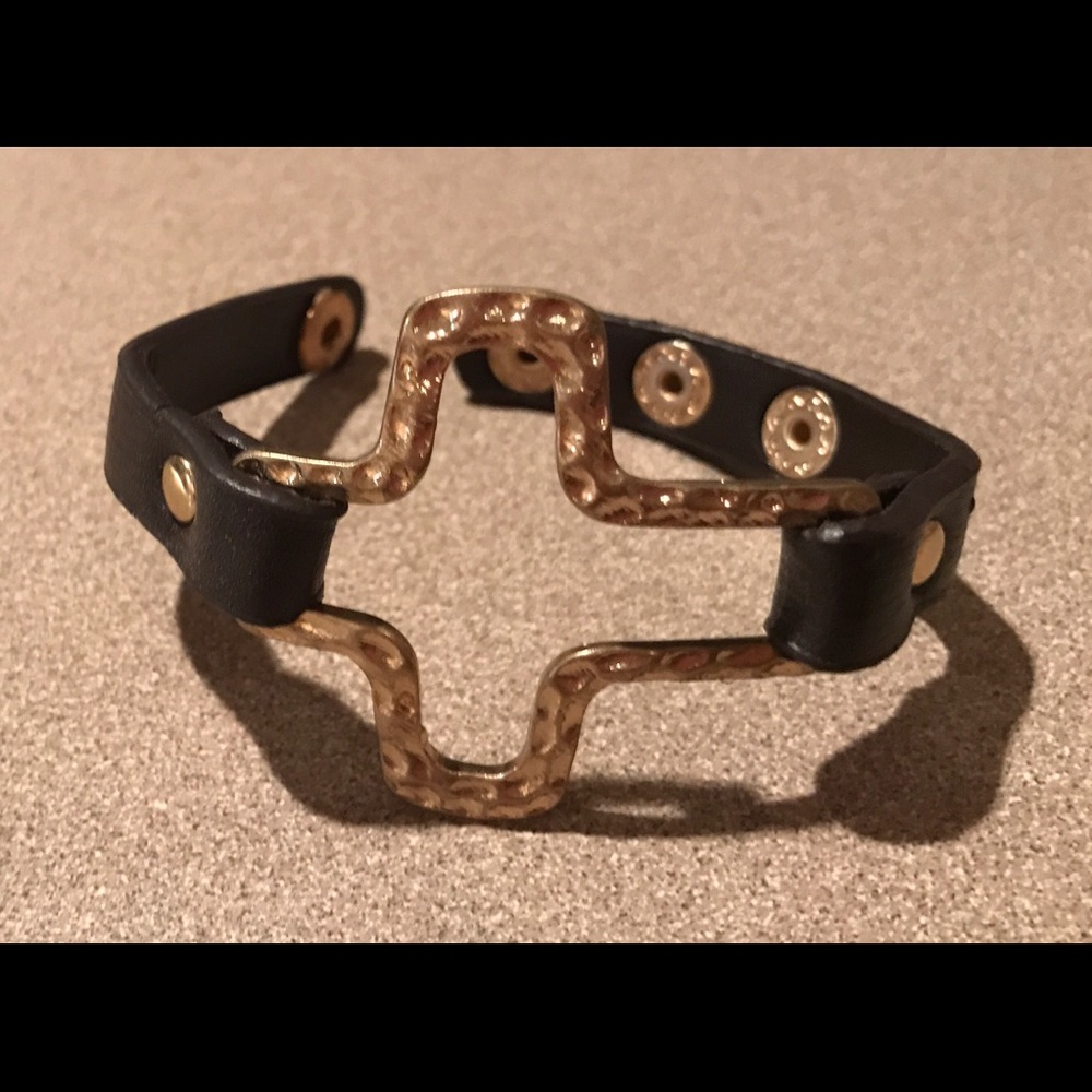 Leather Cuff Bracelet with Gold Cross