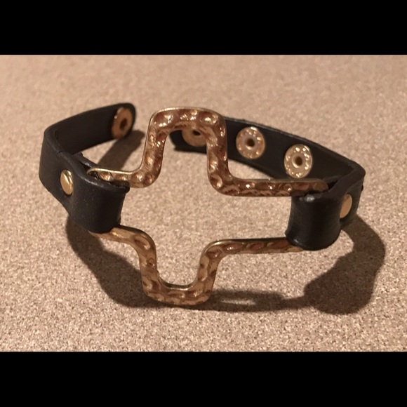 Leather Cuff Bracelet with Gold Cross - Picture 1 of 2