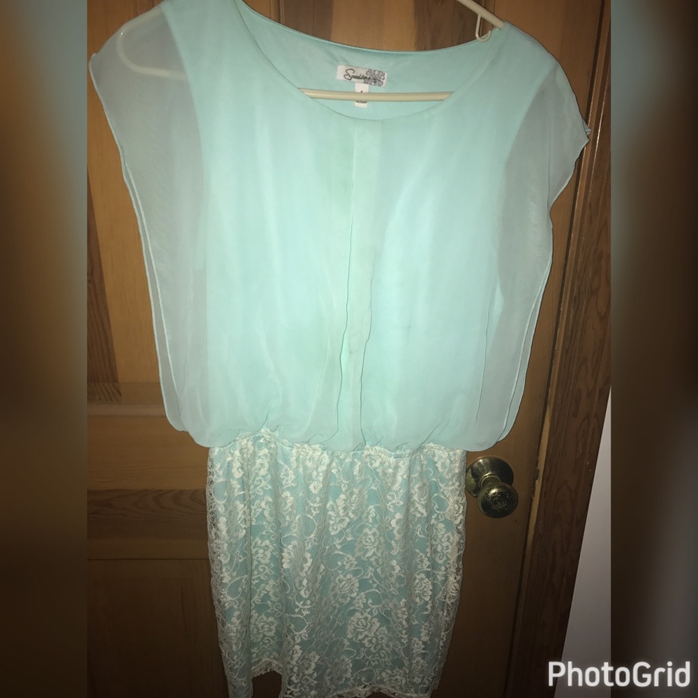 Mint green mini skirt dress with flowing top