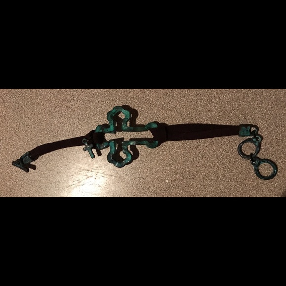 Leather Bracelet with Turquoise Metal Cross - Picture 2 of 3