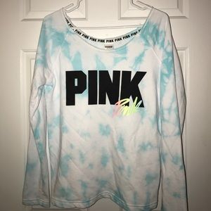 Off the shoulder pink sweatshirt