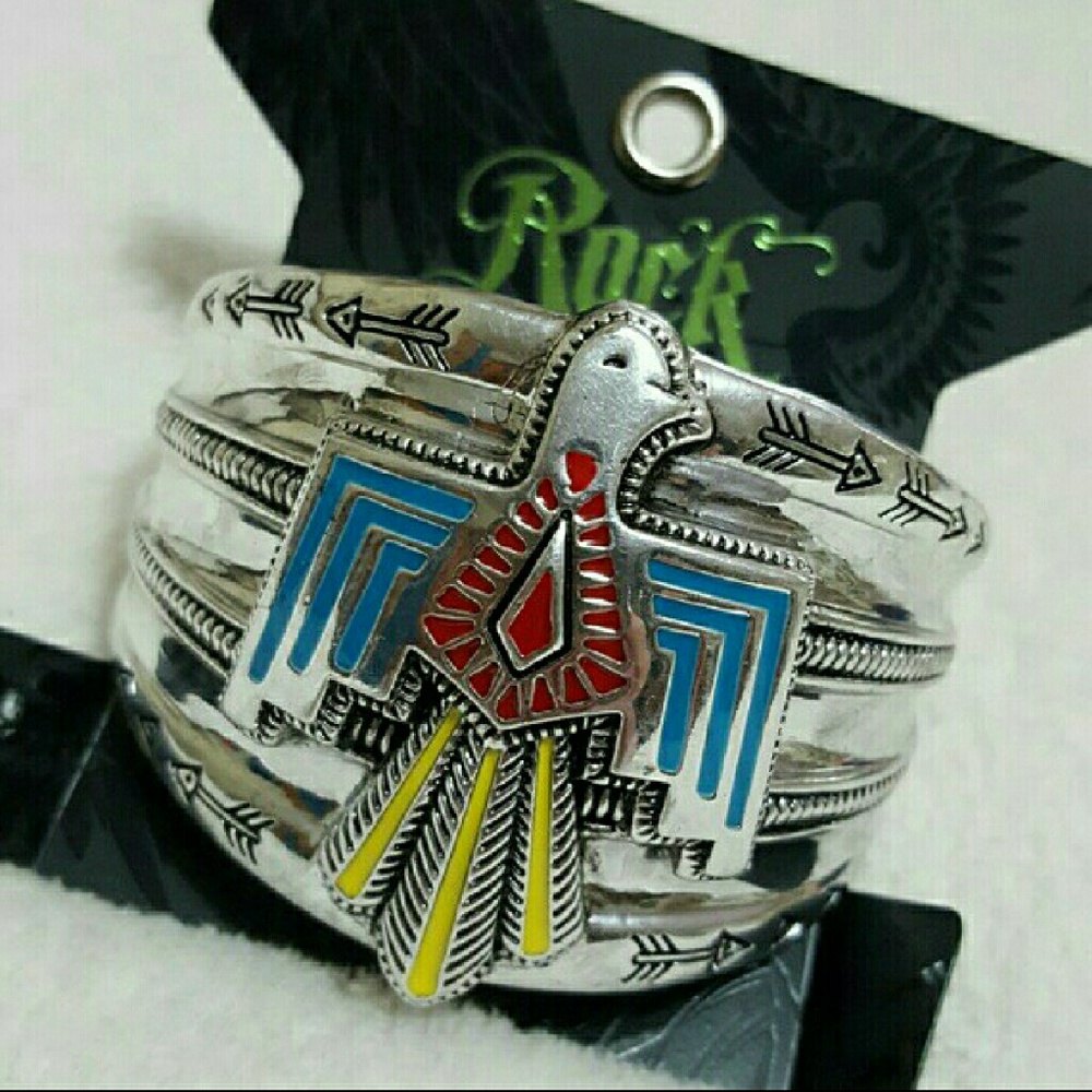 Wrangler Huge Thunderbird Etched Enameled Cuff