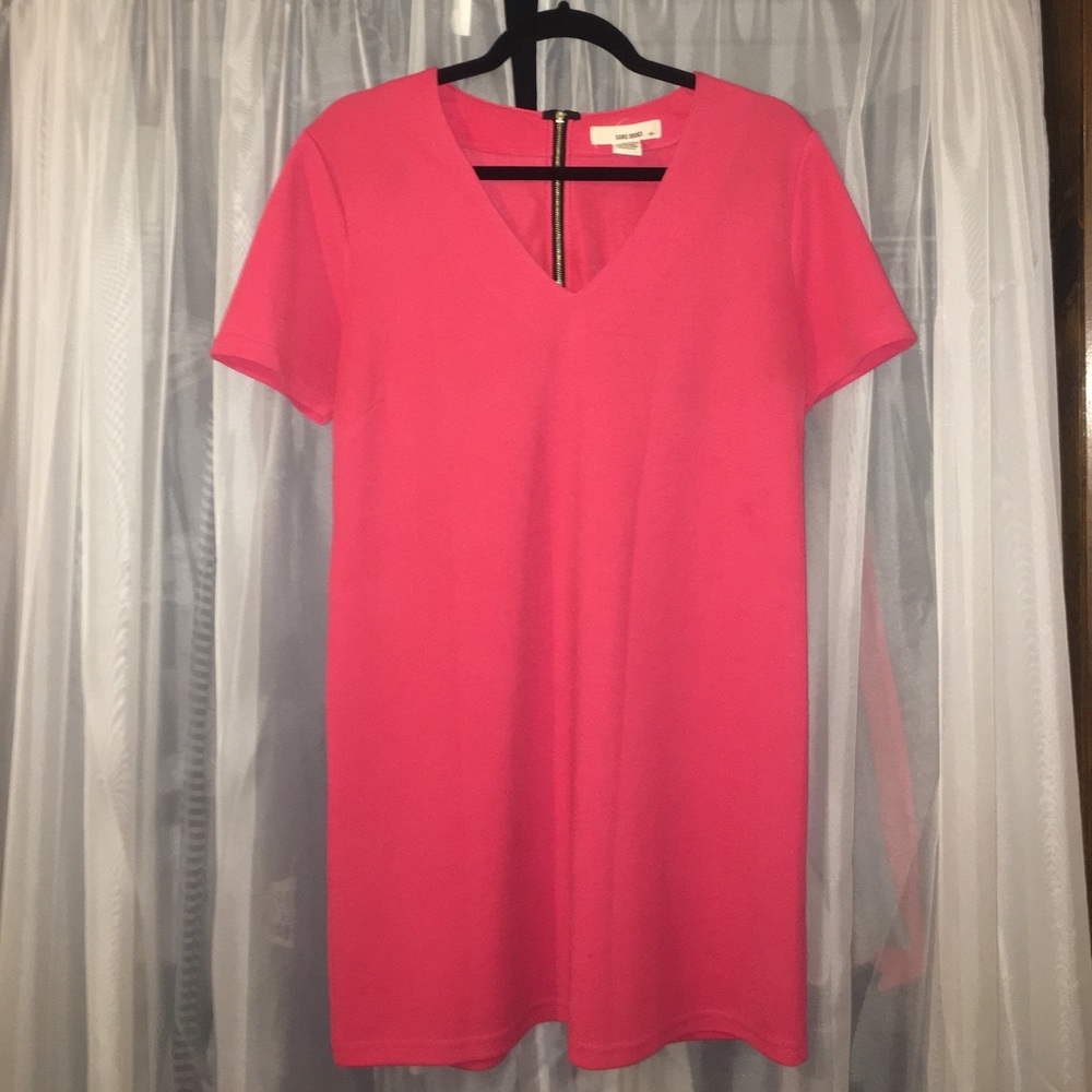 Bright Red Coral V-Neck Dress