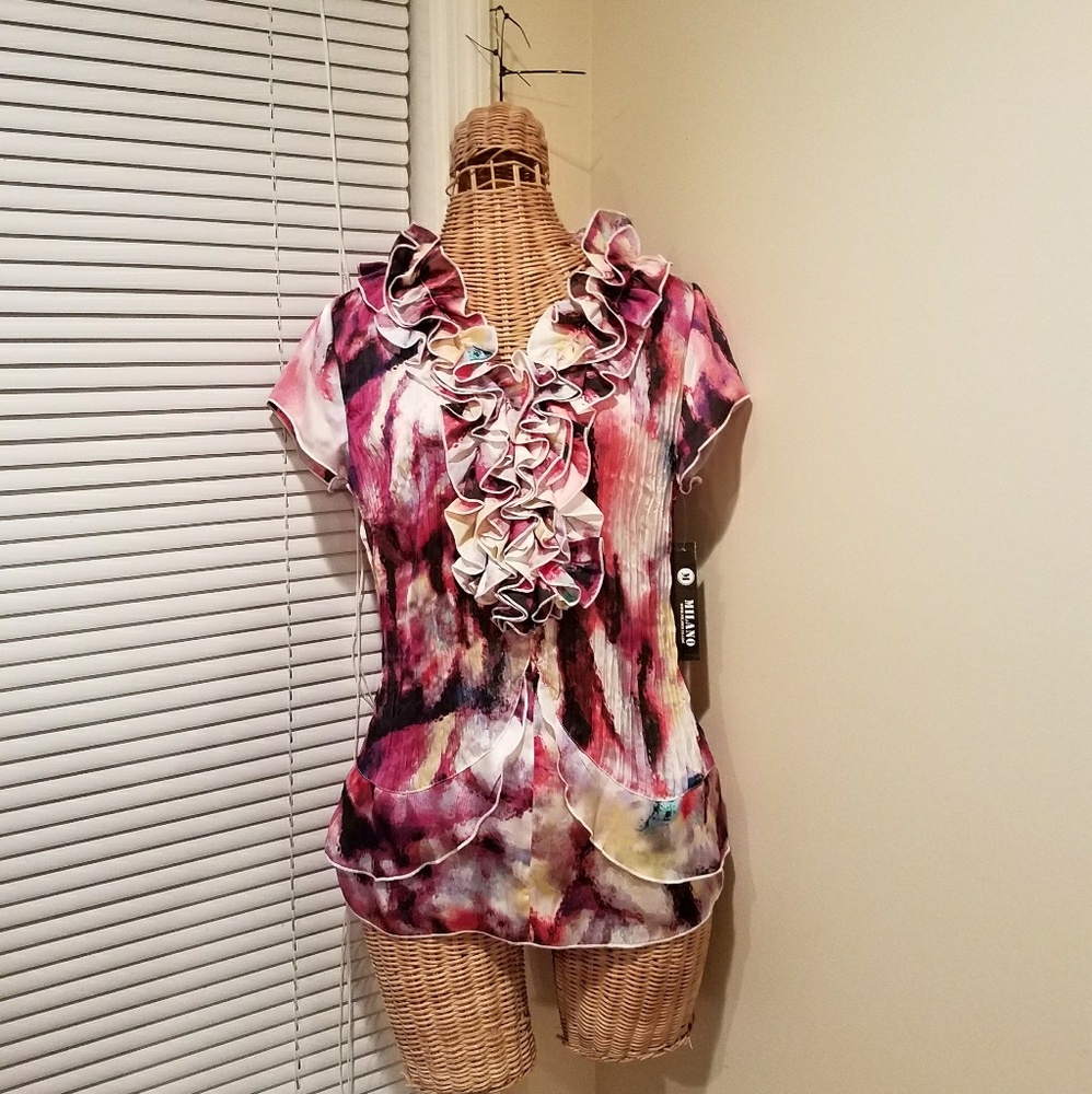 NWT. Colorful Milano ruffled blouse