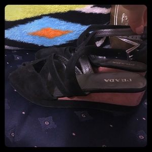 Prada Black & Beige Suede open-toe Wedges