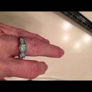 Silver three stone opal ring. Size 6.5