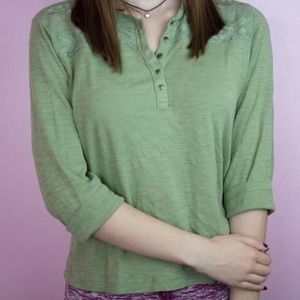 Chaps green top w/ lace detailing (size petite XL)