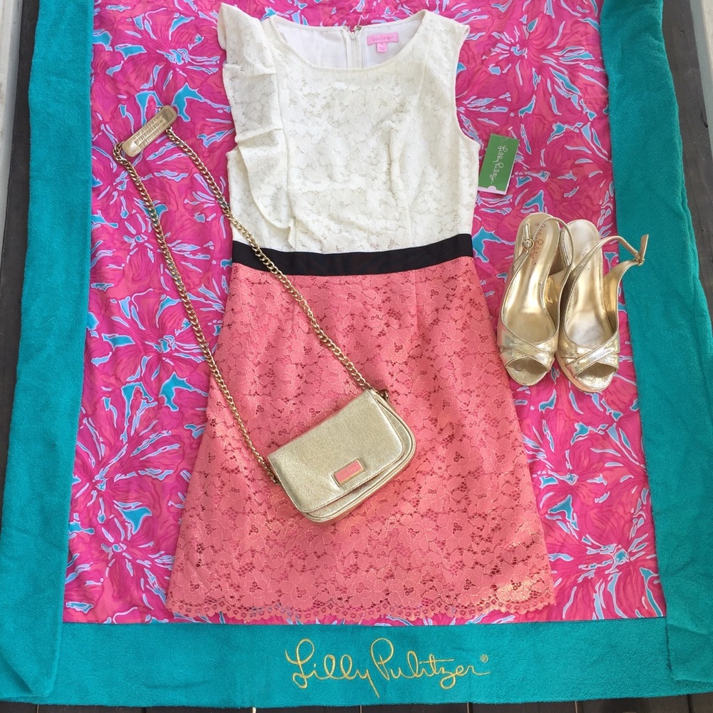 SALE Lilly Pulitzer Delia Dress Cream & Pink lace
