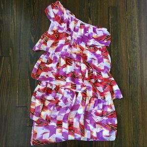 Custo Barcelona Silk Tiered One Shoulder Dress
