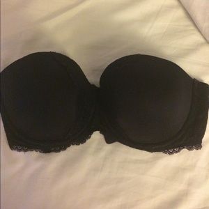 Black strapless Victoria's Secret bra with lace