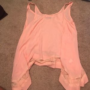 Pink sheer lace tank top