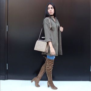 Olive Thigh High Heel Boots! Faux Suede