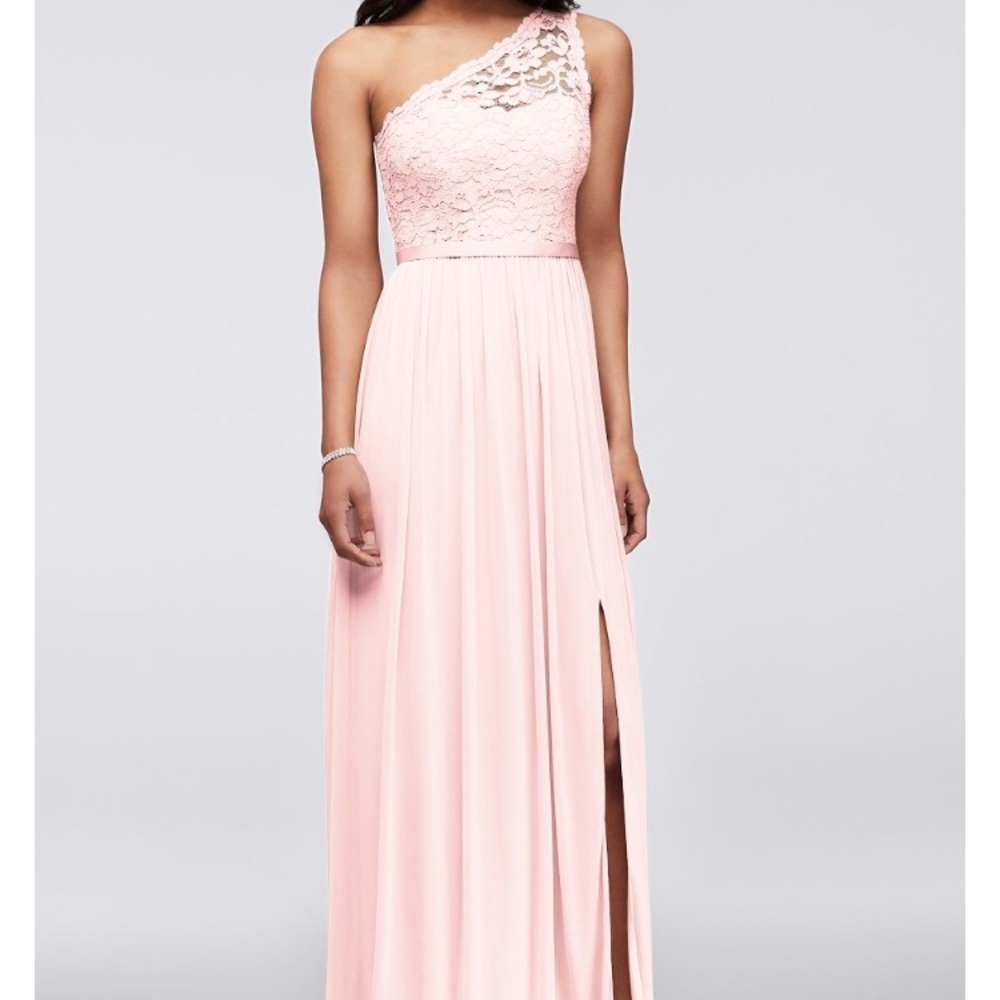 Davids Bridal Long One Shoulder Lace Dress