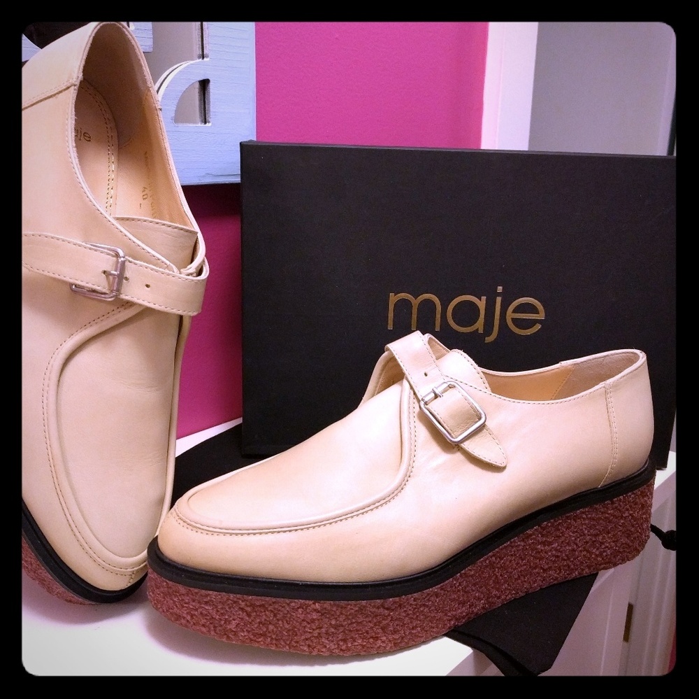 Beige soft leather platform Maje shoes