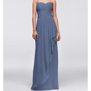 Davids Bridal Strapless Crinkle Chiffon Dress