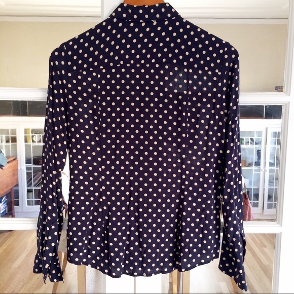 ✨SOLD✨Loft Navy Cream Polka Dot Button Blouse - Picture 2 of 3
