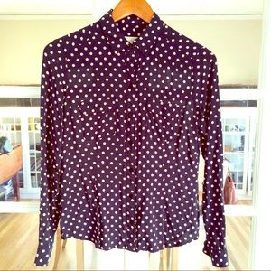 ✨SOLD✨Loft Navy Cream Polka Dot Button Blouse