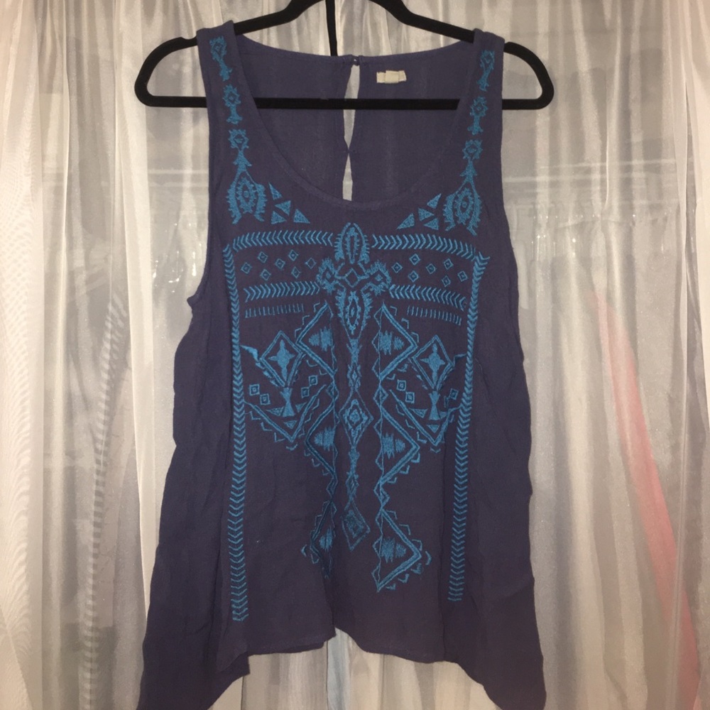 Navy Top with Blue Embroidered Pattern