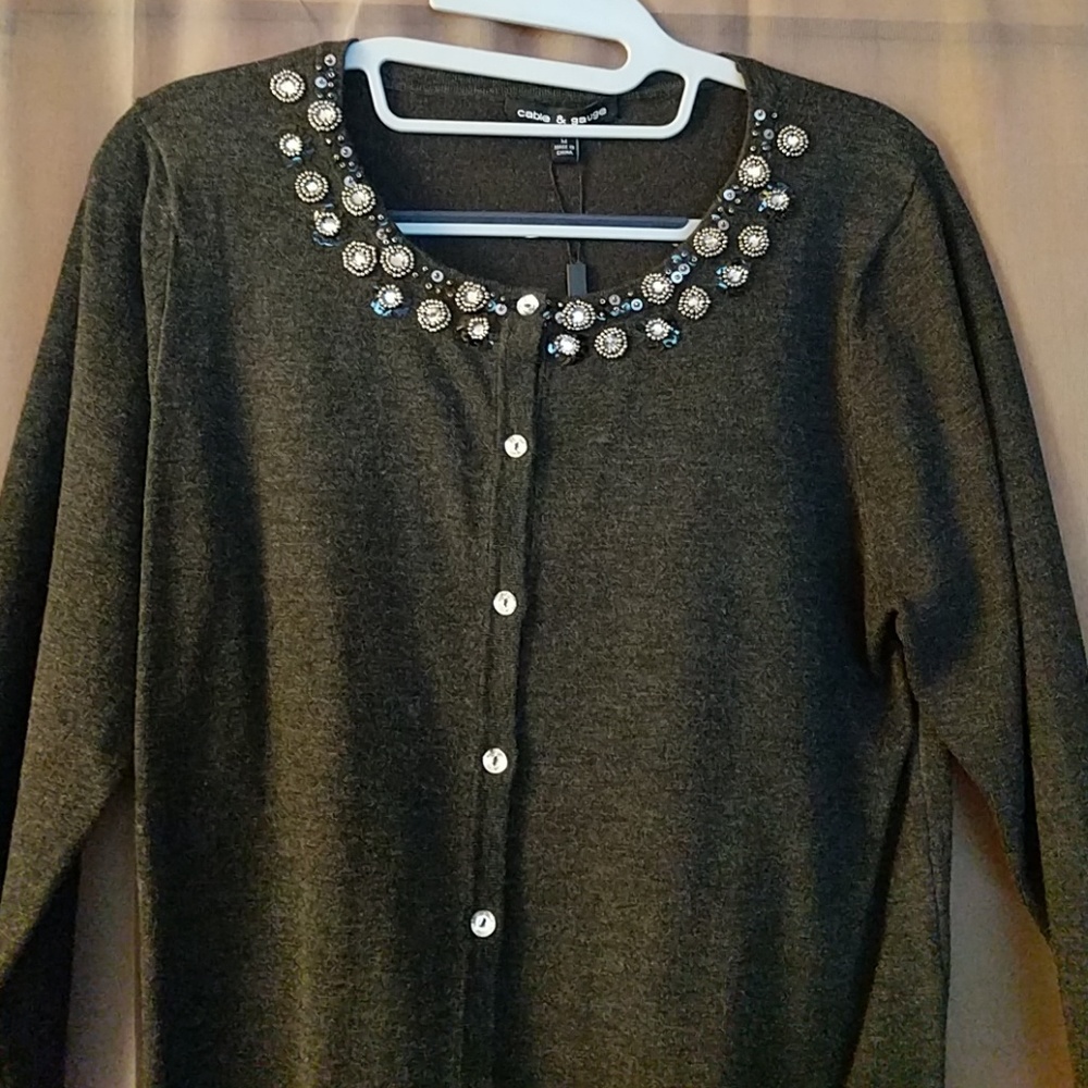 Grey 3/4 length cardigan sweater