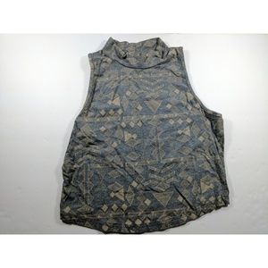 Geometric Shapes Grey Mock Neck Crop Top