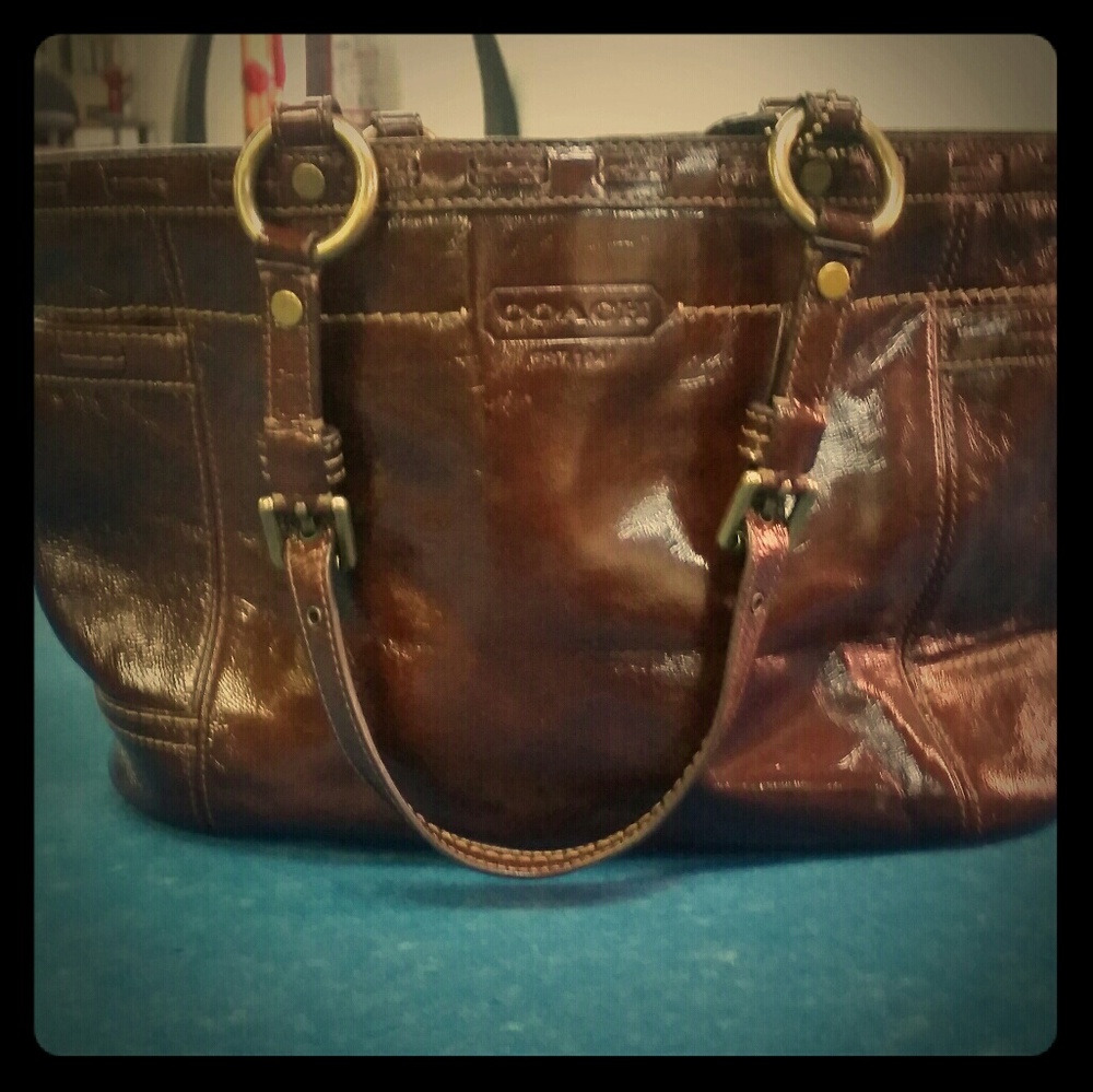 Coach patent leather tote bag