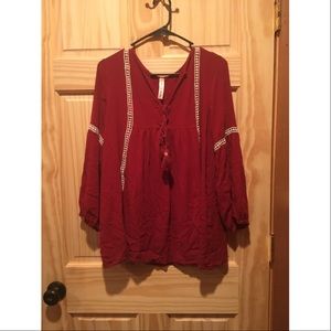 Red Peasant Blouse - Worn Once - Size L