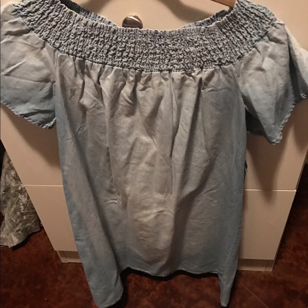 Off the shoulder chambray dress