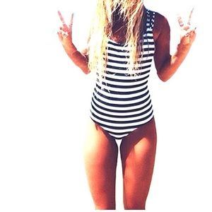 Black and White Striped Swimsuit