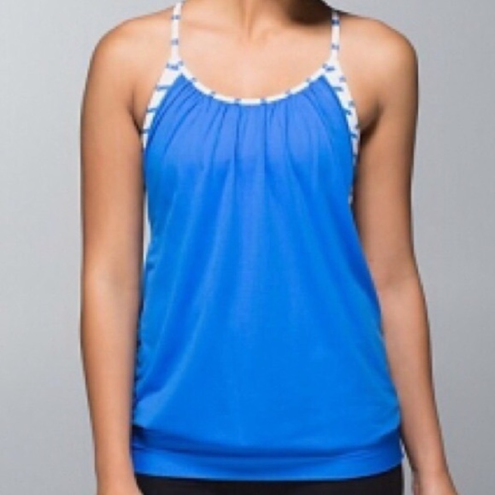 LuluLemon No Limits tank blue and white stripes