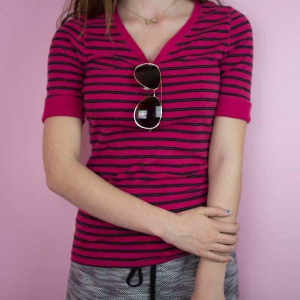 Calvin Klein red striped quarter sleeve top