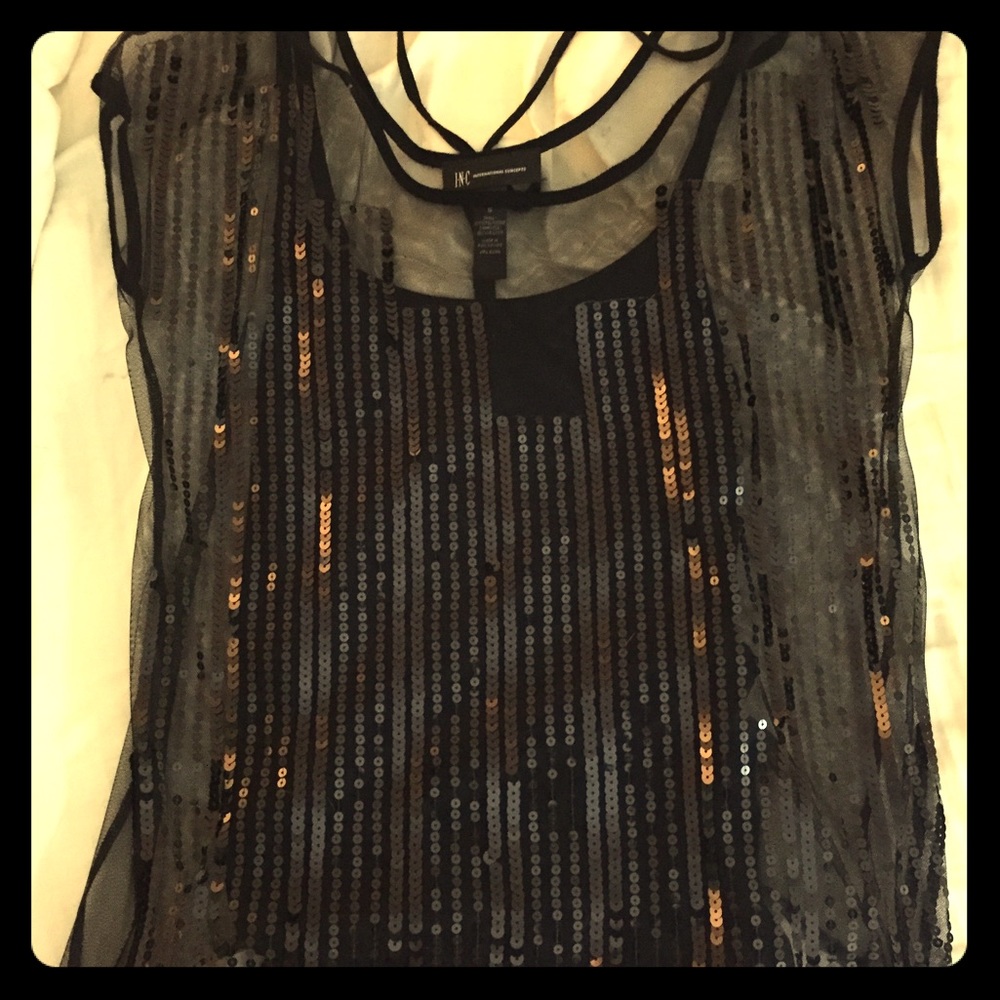 INC black mesh sparkly top