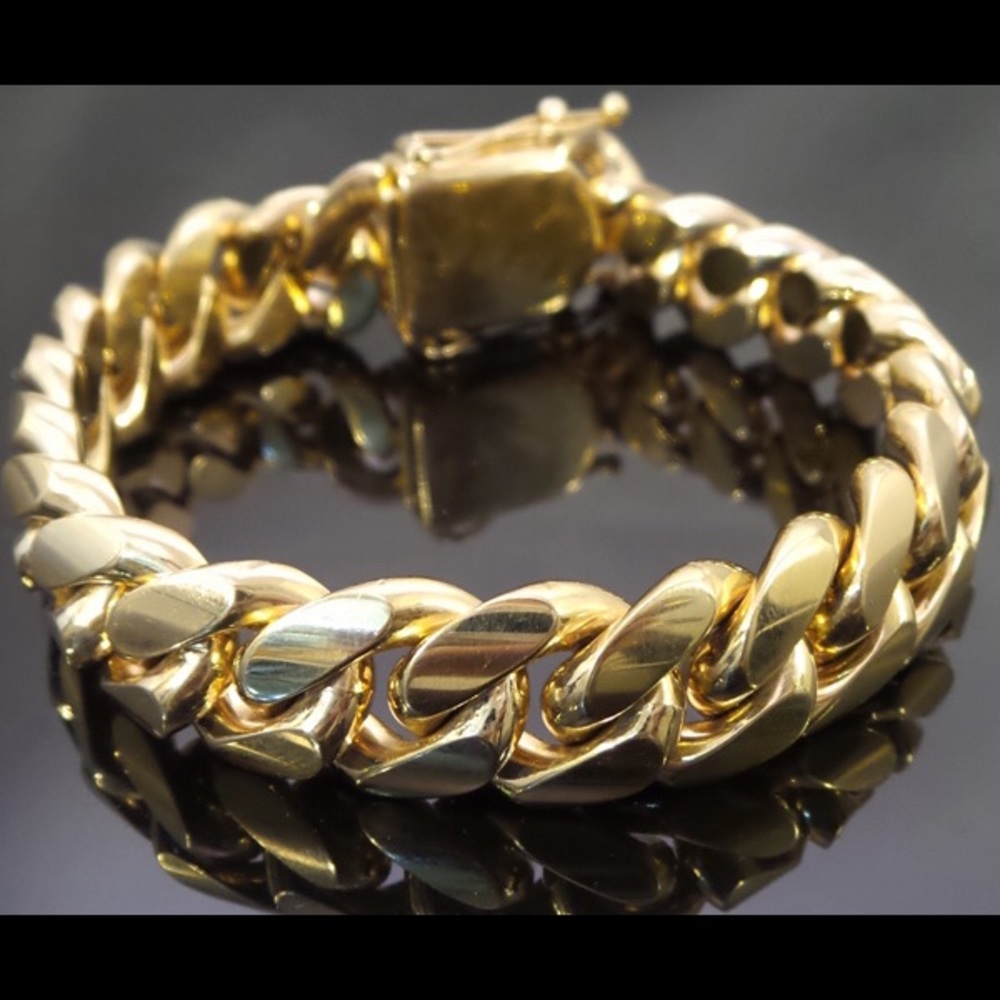 14k Gold Mens Cuban Link Bracelet Stainless Steel