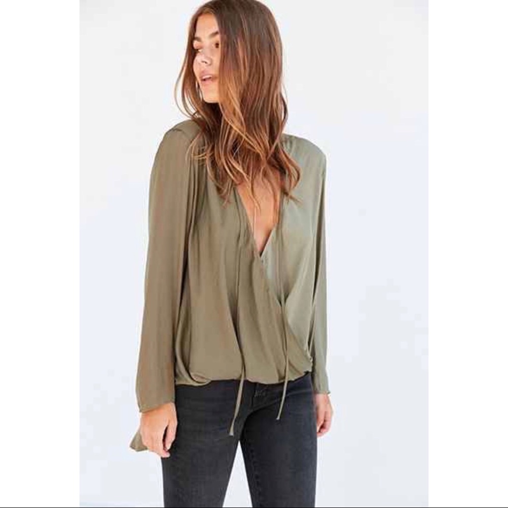 UO Kimchi Blue Bianca Tie Neck Surplice Blouse