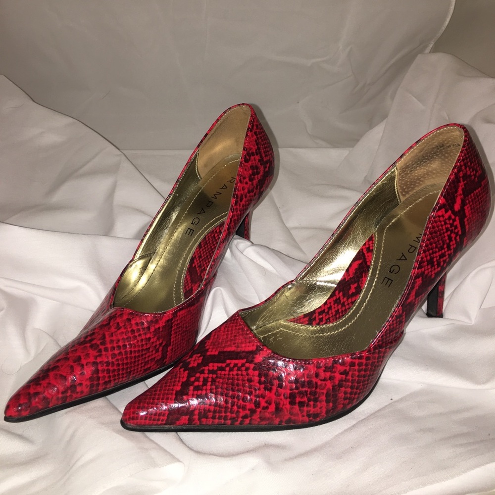 RAMPAGE 7 1/2 red stiletto heels  snake print