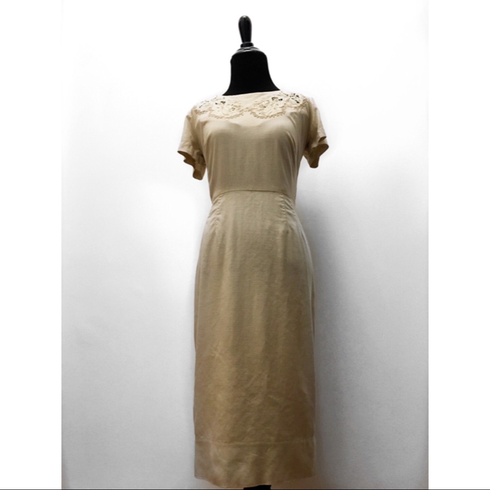 True Vintage 1950's Linen Wiggle Dress