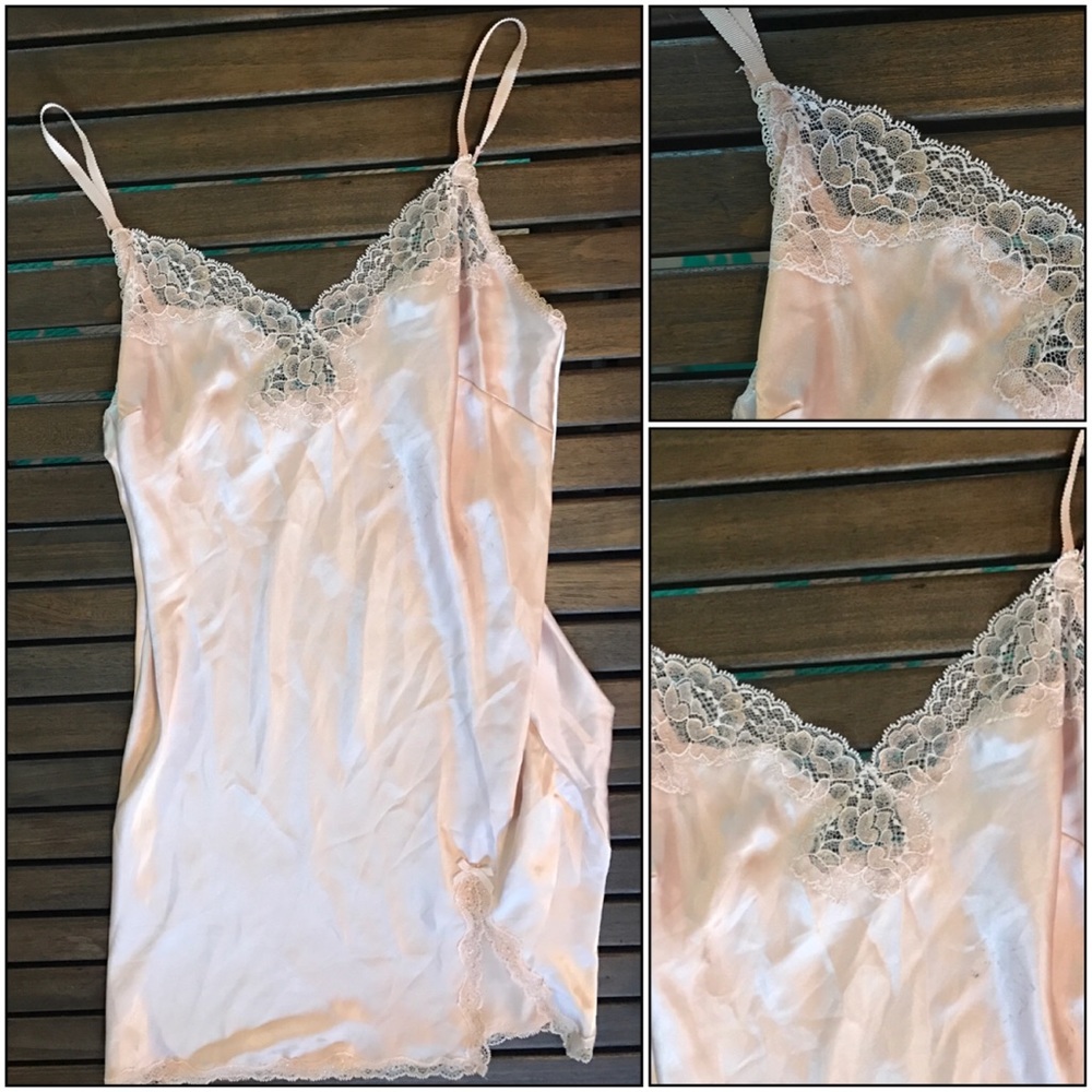 VS pastel pink lace trim satin slip
