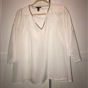 Aqua White Beaded Silk Blouse Sz L