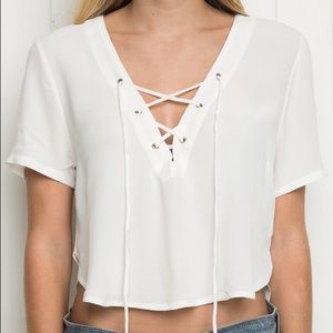 Brandy Melville Lace Up White Crop Top