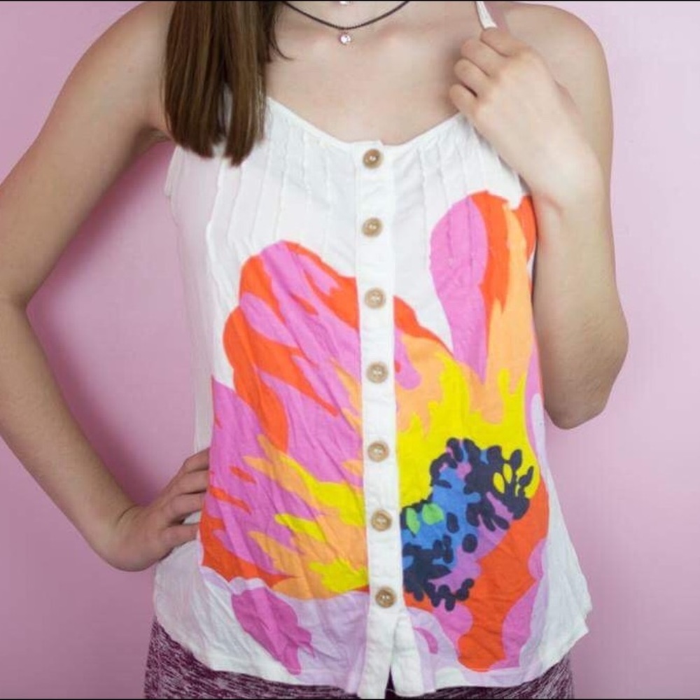 ROXY white floral button down tank top