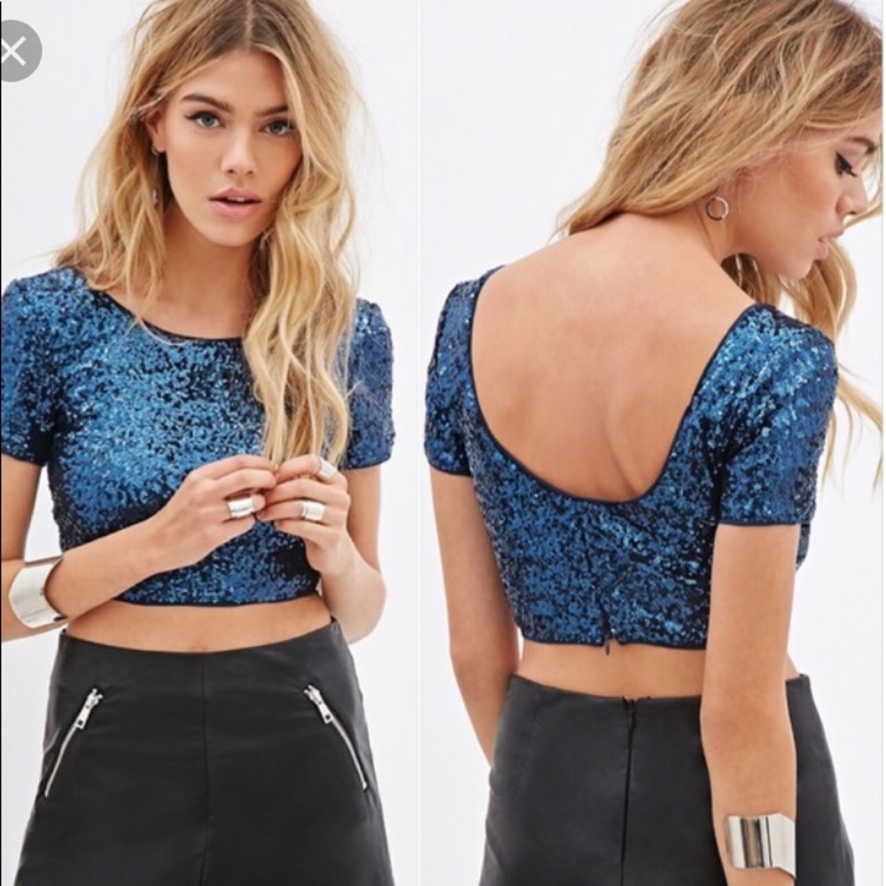 Forever 21 Crop Top - Blue Sequins - Size L