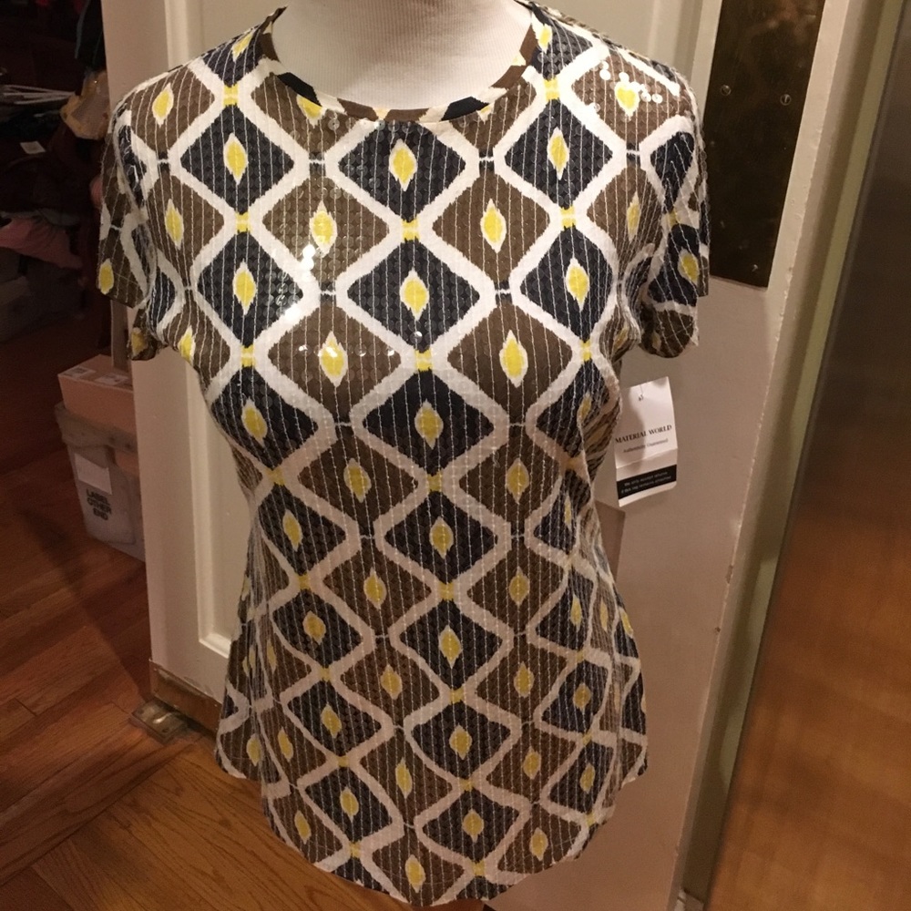 NWT Tory Burch Short Sleeve Patterned Sequin Top - Picture 2 of 4
