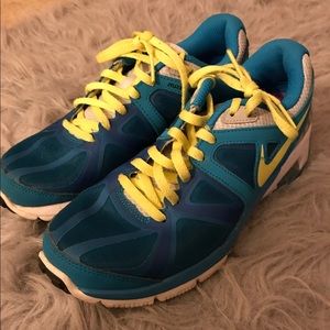 Blue and neon yellow Max Air Nikes