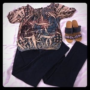 Design Works Peasant Short Sleeve Top sz Large