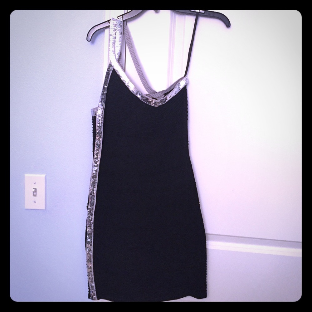 Bebe black dress with silver sequence