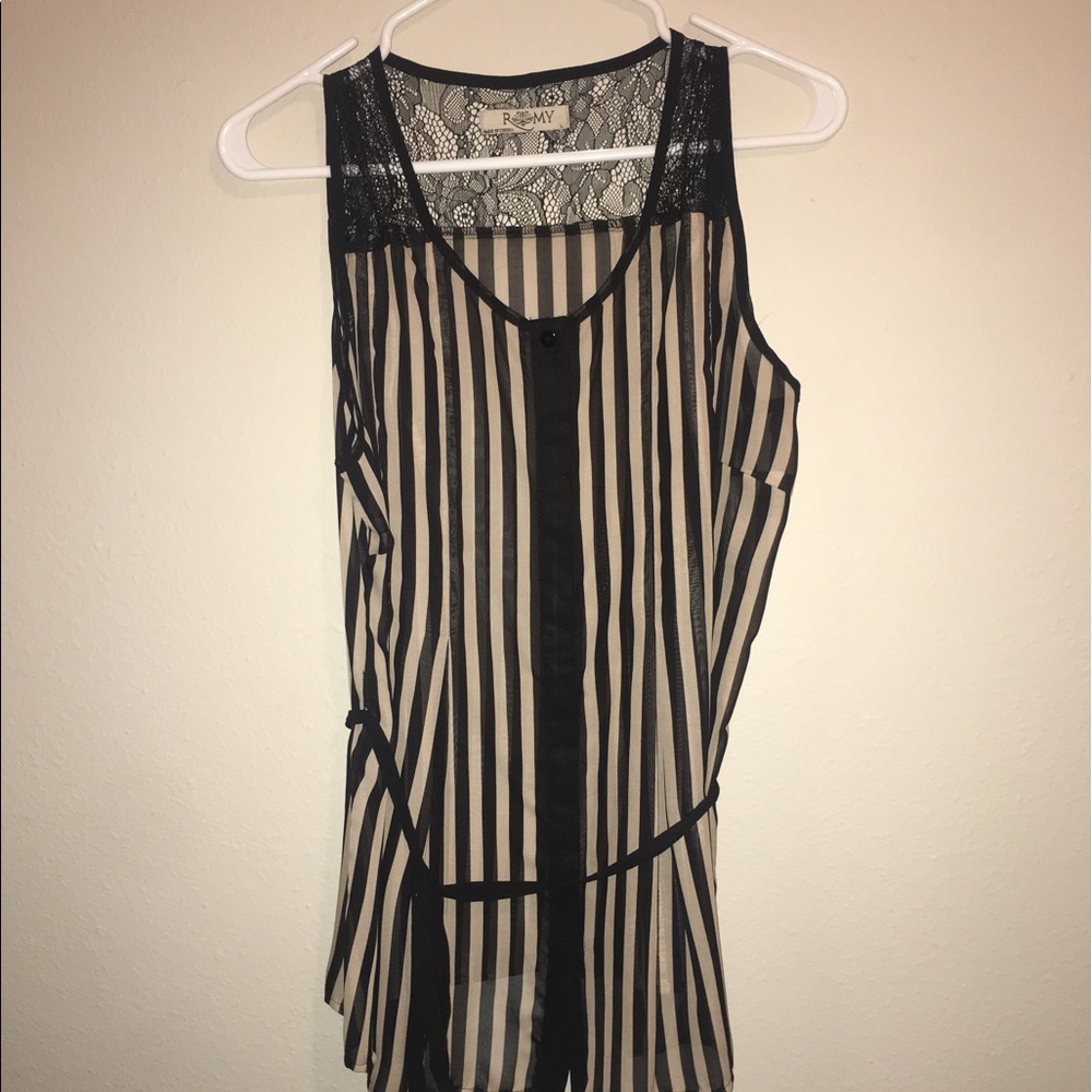 Sheer Black and Tan striped top