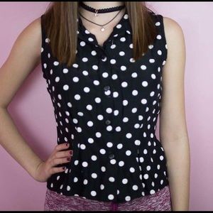 Black & white polka dot button down blouse