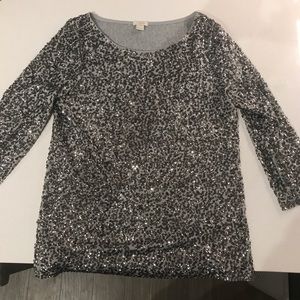 Silver sequin 3/4 sleeve top
