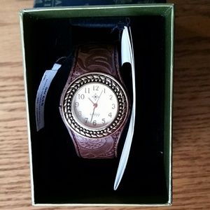 Embossed leather cuff watch