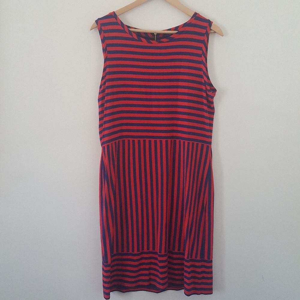 Tahari Red & Blue Stripped Dress